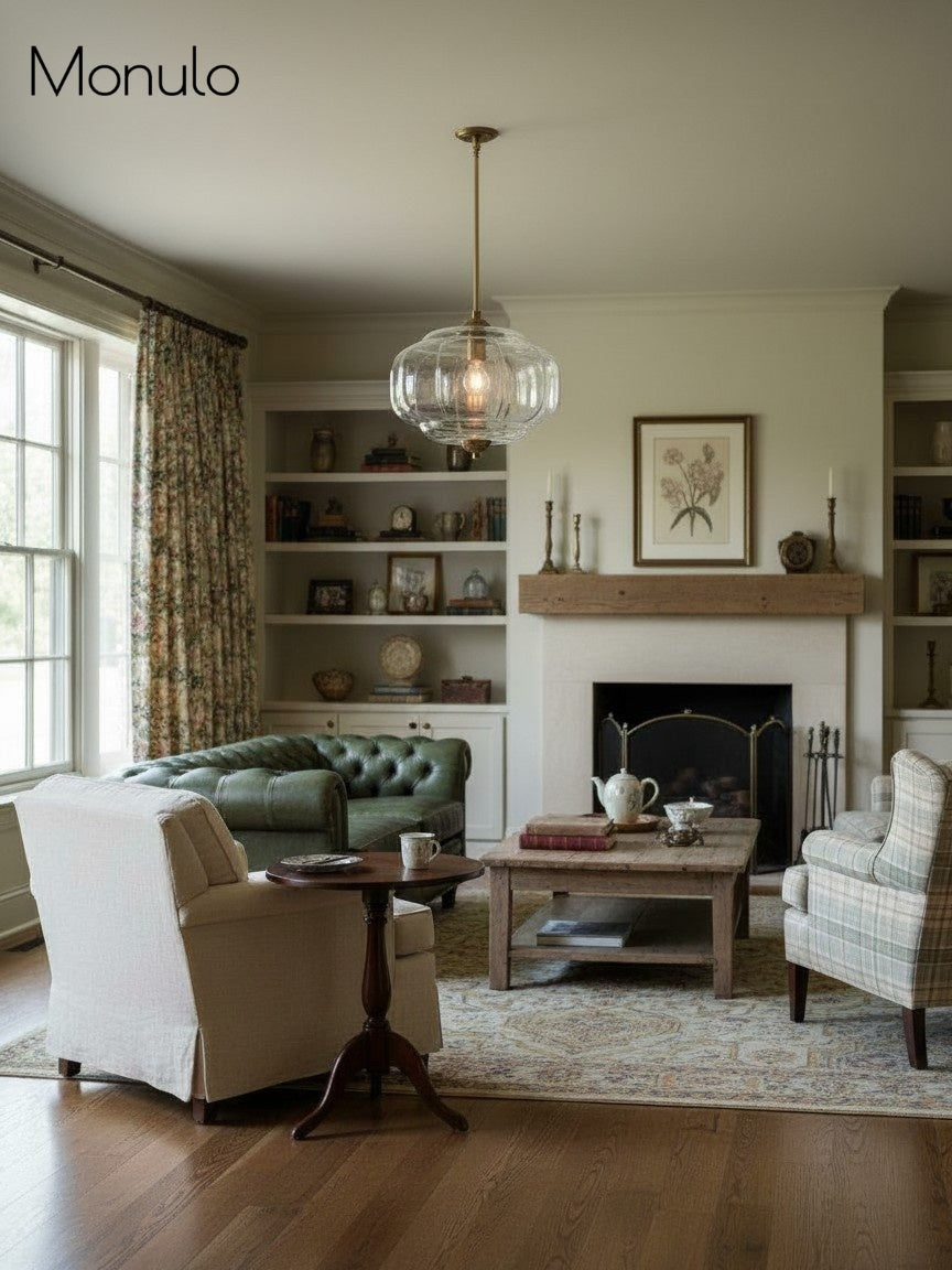 Lampa wisząca w kształcie dyni w stylu vintage, półpłaska, szklana