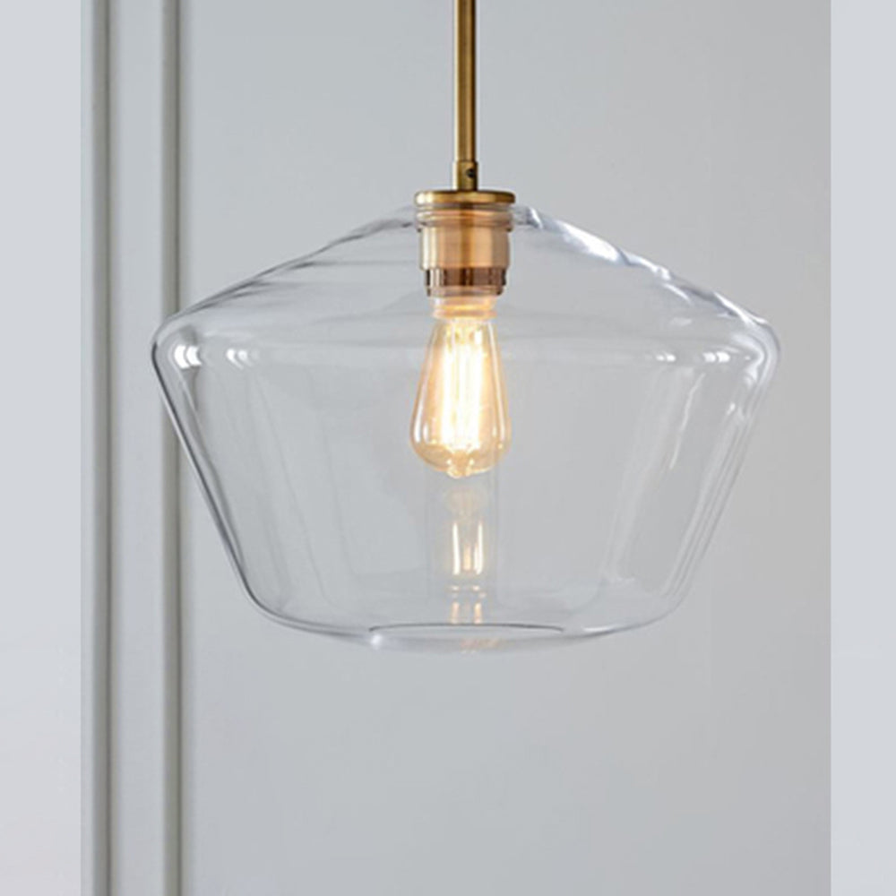 Glazen hanglamp met diamantvorm en metalen afwerking