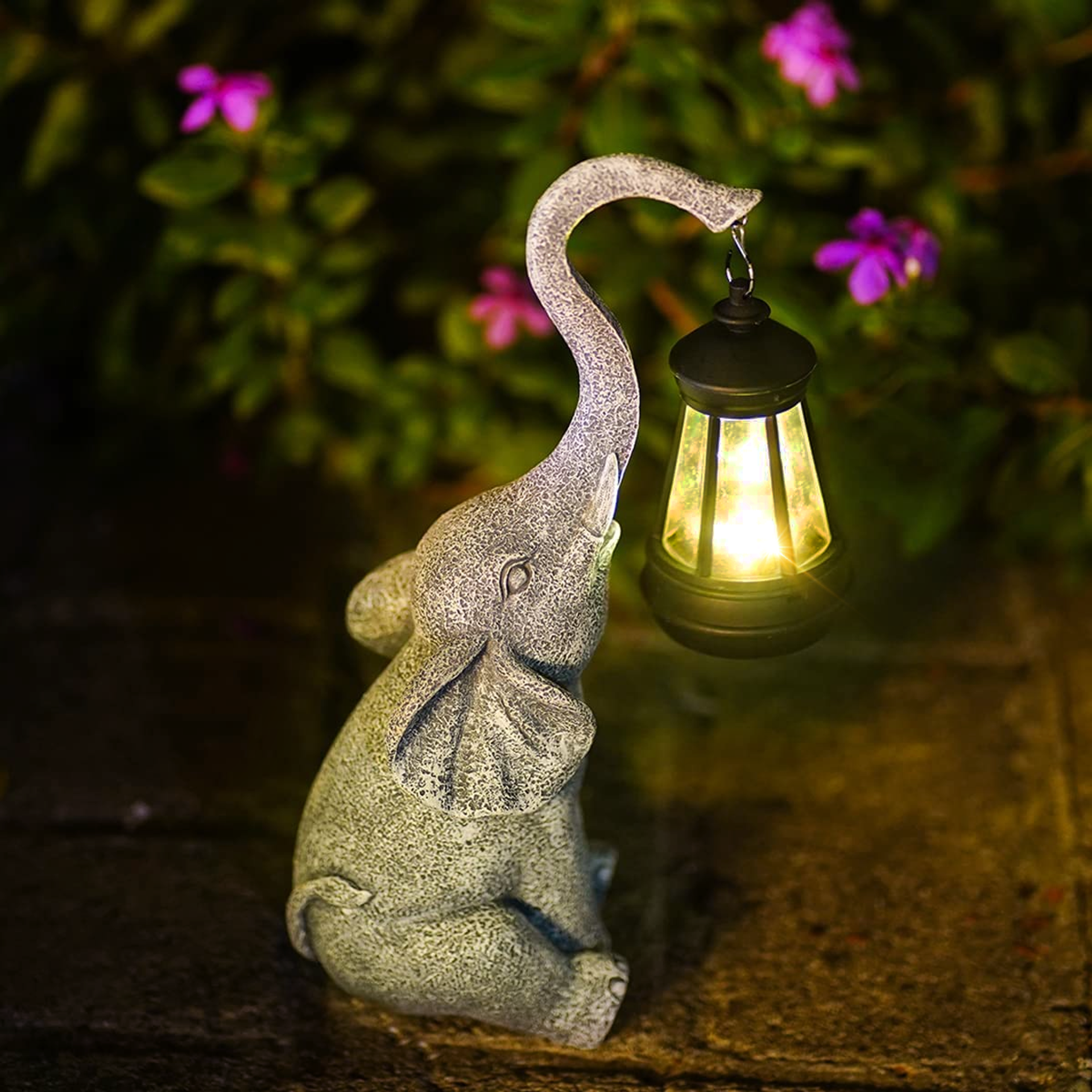 Lampe solaire de jardin en forme d'éléphant avec lanterne