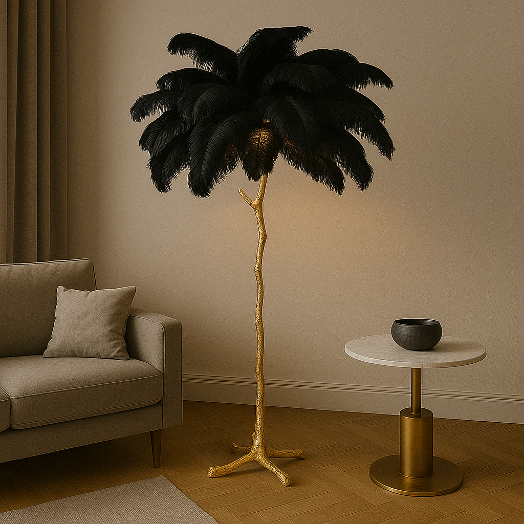 Moderne staande lamp met veren