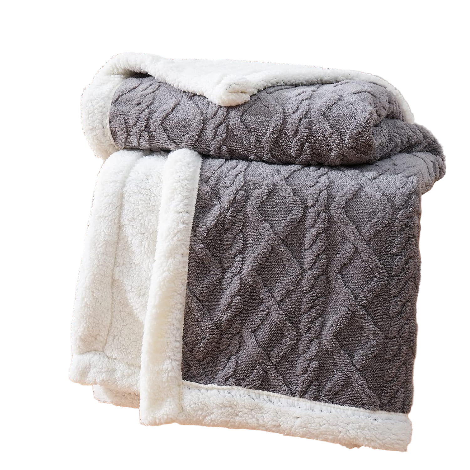 Dwustronny koc z diamentową fakturą i obszyciem sherpa