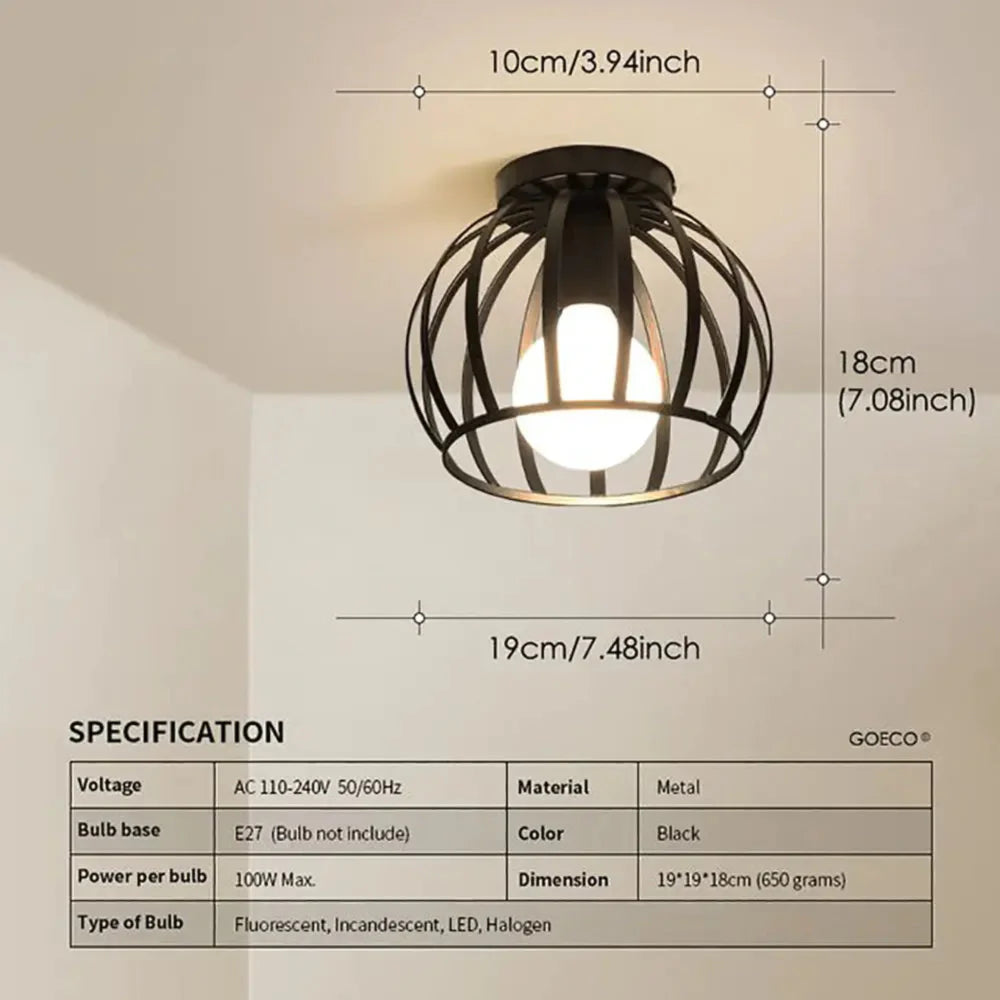 Czarna lampa sufitowa w stylu vintage z metalu