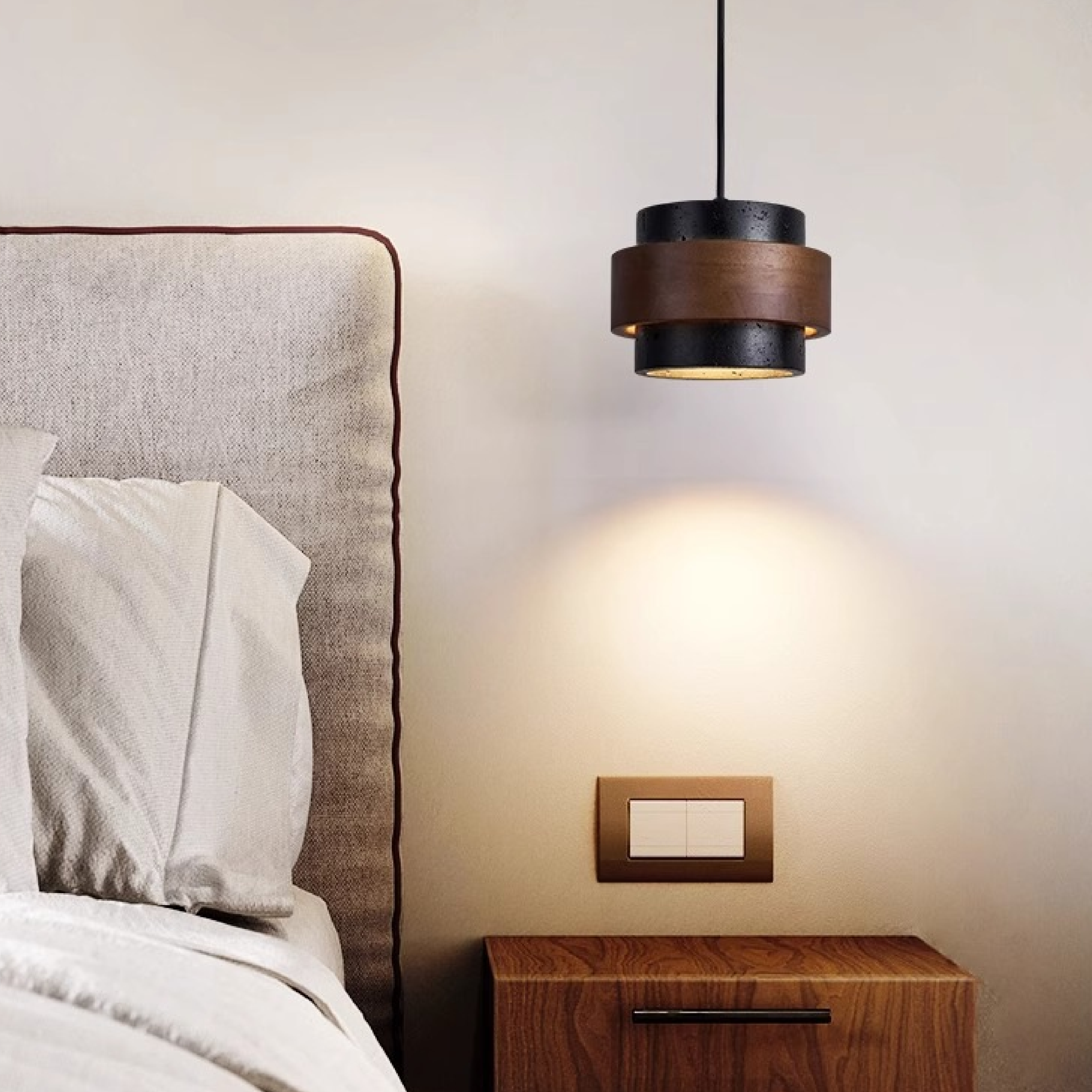 Nowoczesna lampa wisząca z czarnego trawertynu