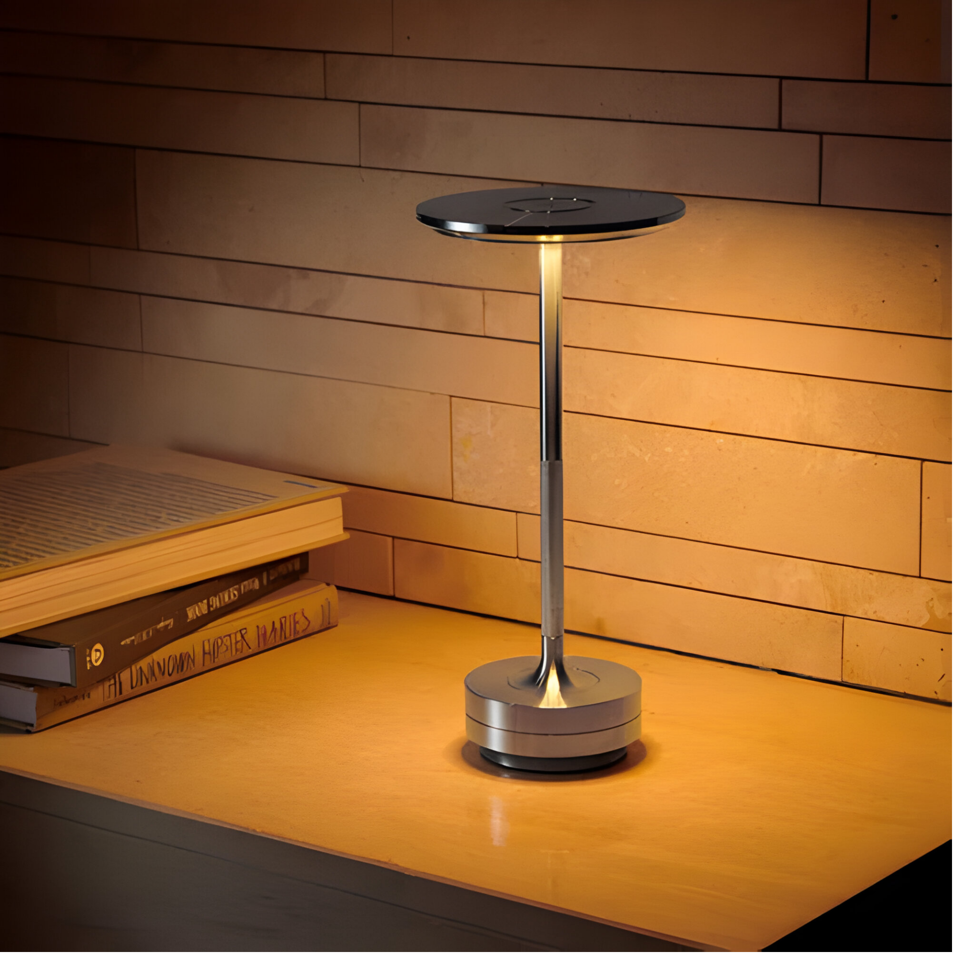 Lampe de table en métal avec abat-jour rond et base cylindrique