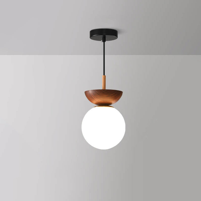Lampe de plafond en bois et verre en forme de boule