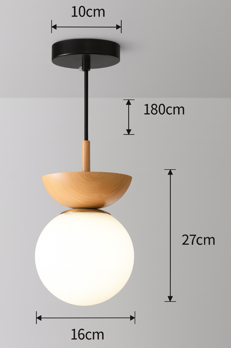 Lampe de plafond en bois et verre en forme de boule