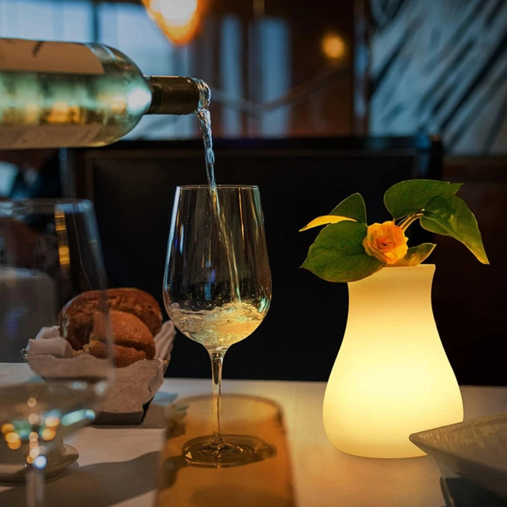 Vase de table éclairé à forme lumineuse arrondie