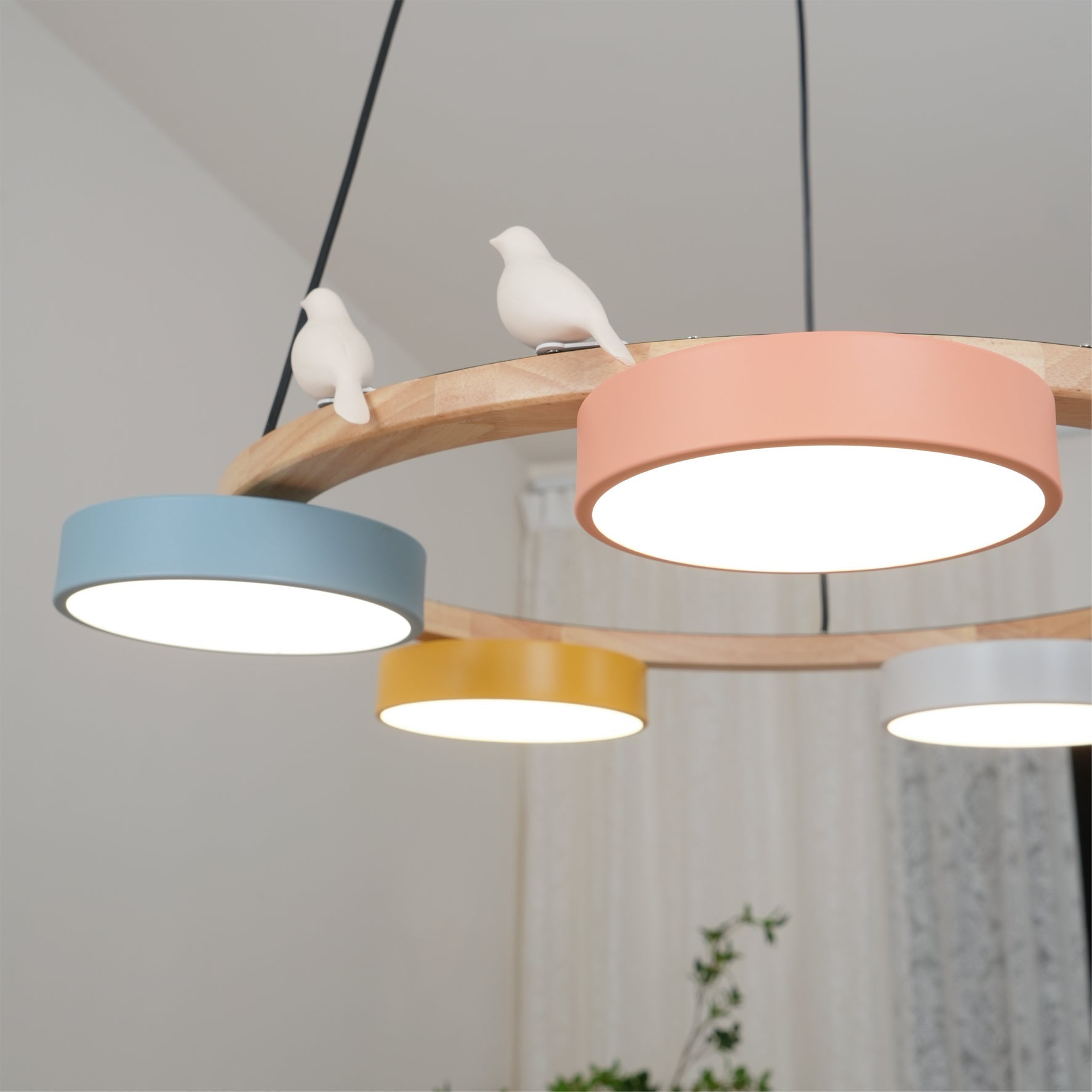 Ronde hanglamp met vogels en ronde modules
