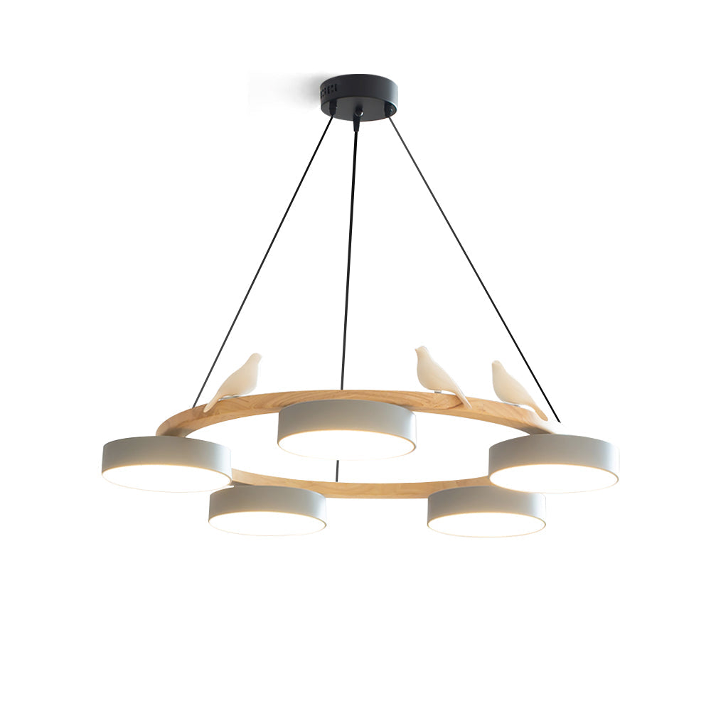 Ronde hanglamp met vogels en ronde modules