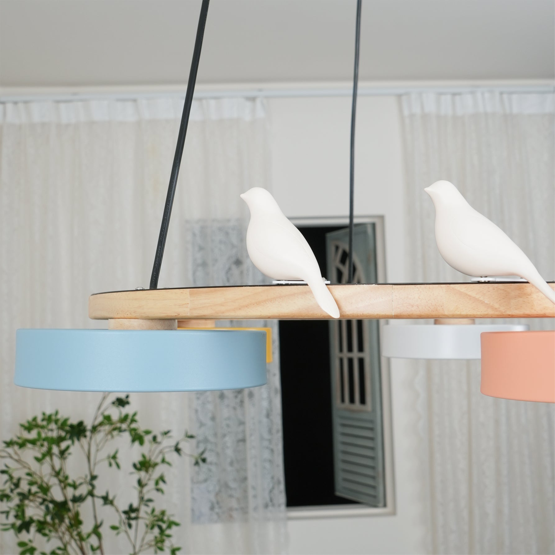 Ronde hanglamp met vogels en ronde modules