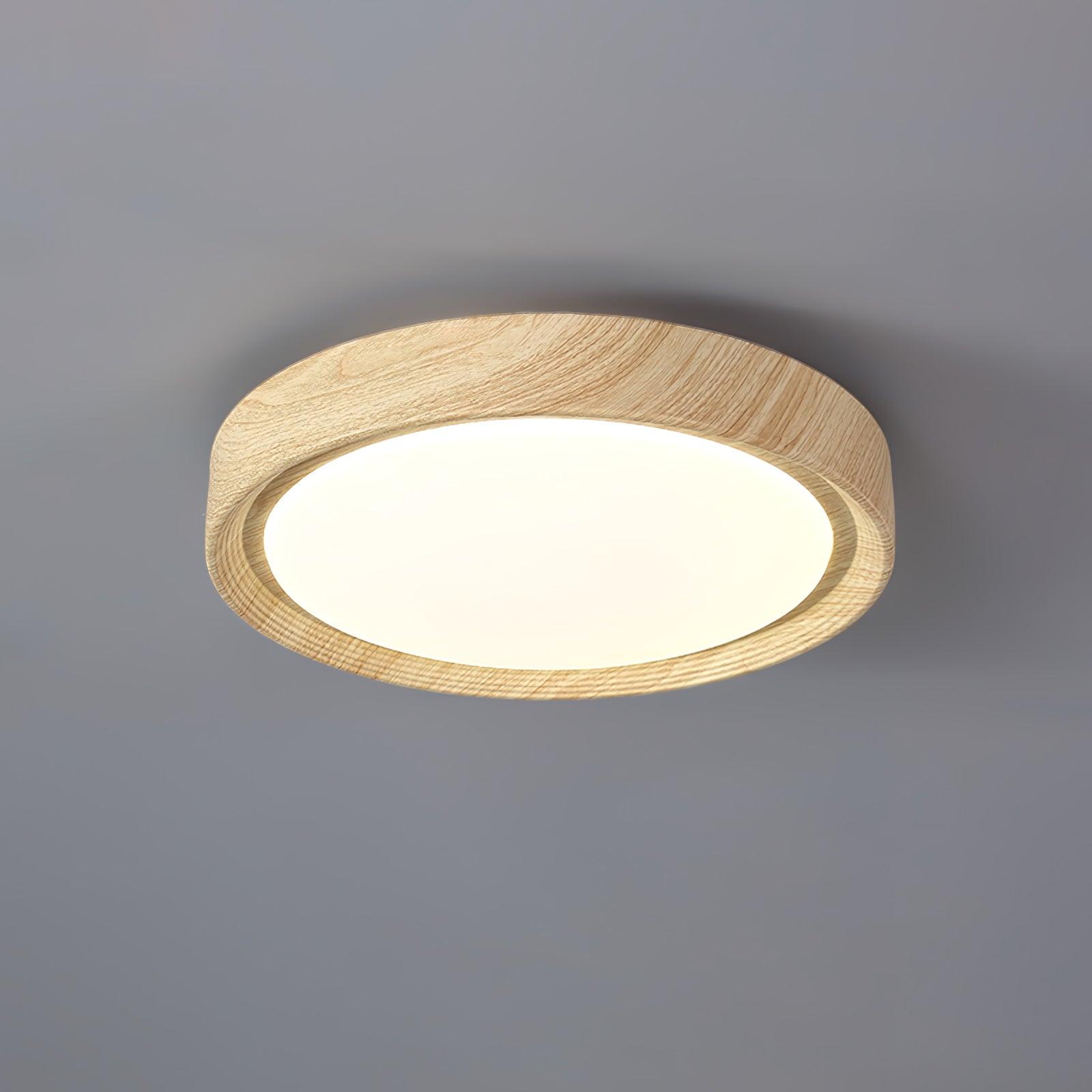 Ronde plafondlamp met behuizing in houtstructuur
