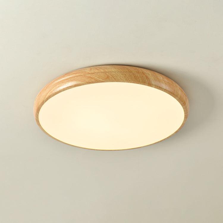 Ronde plafondlamp met behuizing in houtstructuur