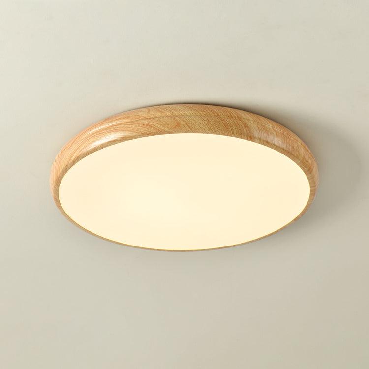 Ronde plafondlamp met behuizing in houtstructuur