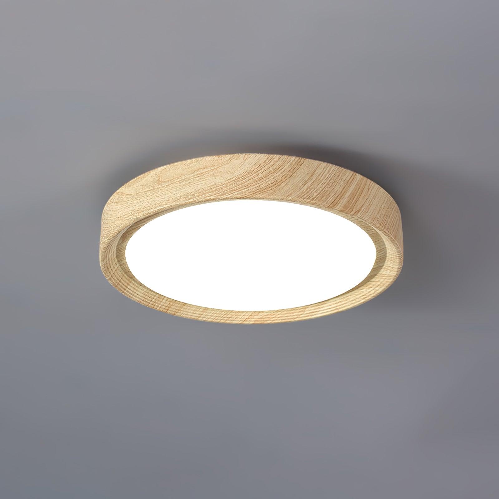 Ronde plafondlamp met behuizing in houtstructuur