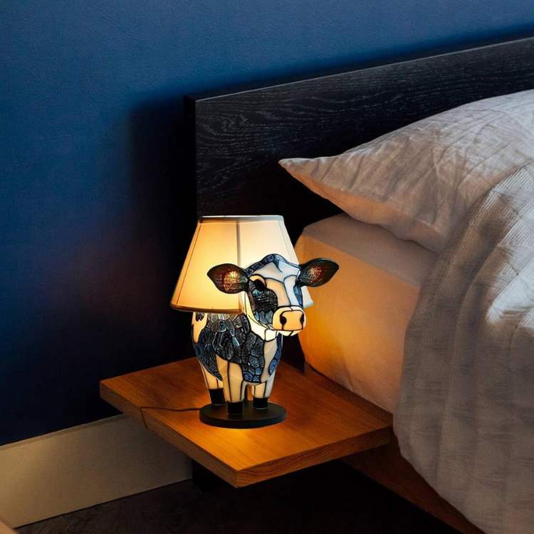 Lampe de table en forme de vache avec abat-jour en tissu