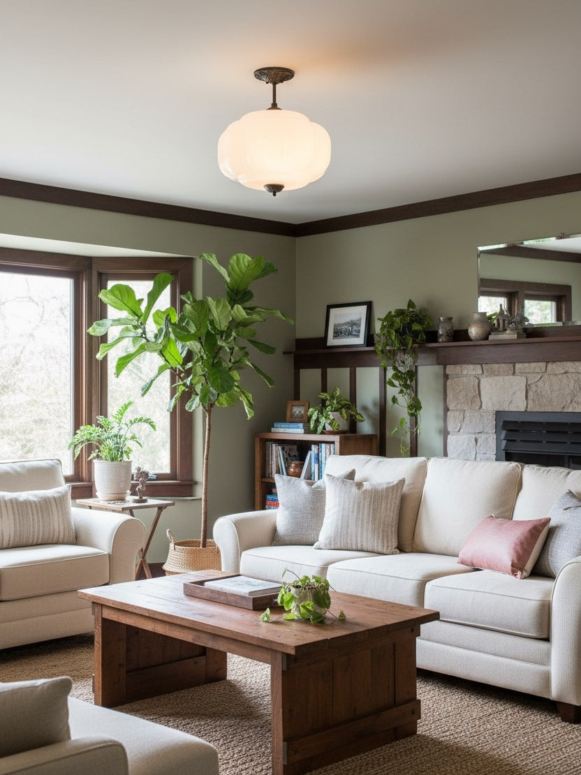 Lampa wisząca w kształcie dyni w stylu vintage, półpłaska, szklana