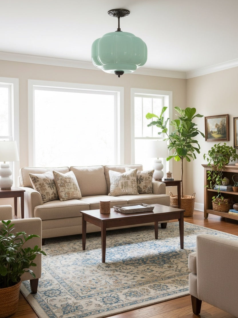 Lampa wisząca w kształcie dyni w stylu vintage, półpłaska, szklana