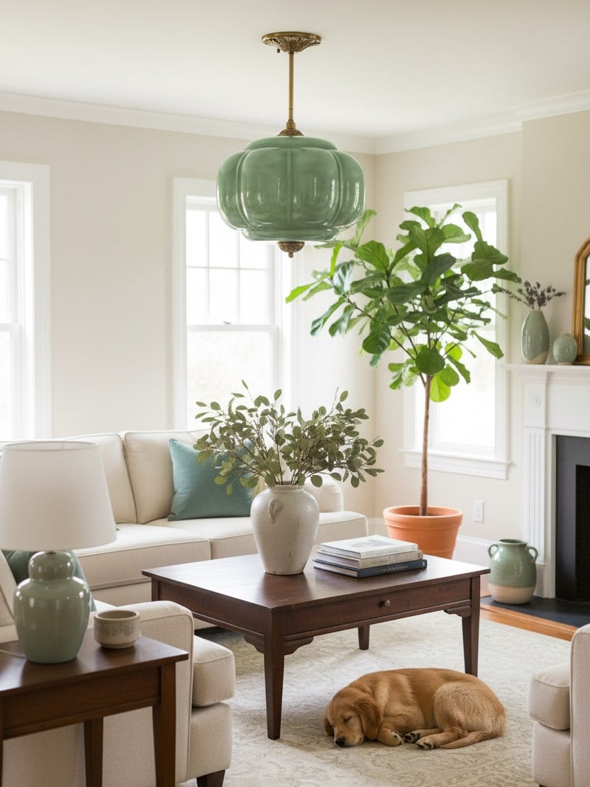 Lampa wisząca w kształcie dyni w stylu vintage, półpłaska, szklana