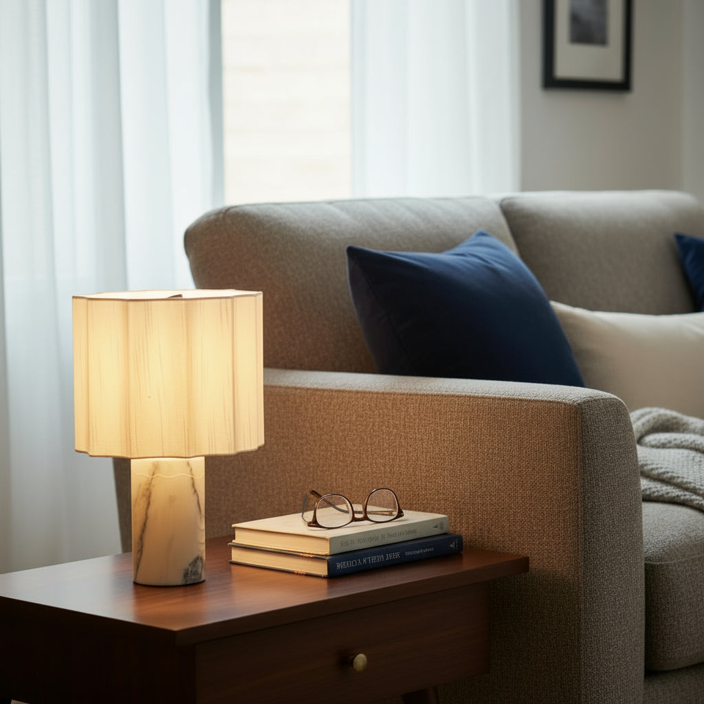 Minimalistyczna marmurowa lampa stołowa