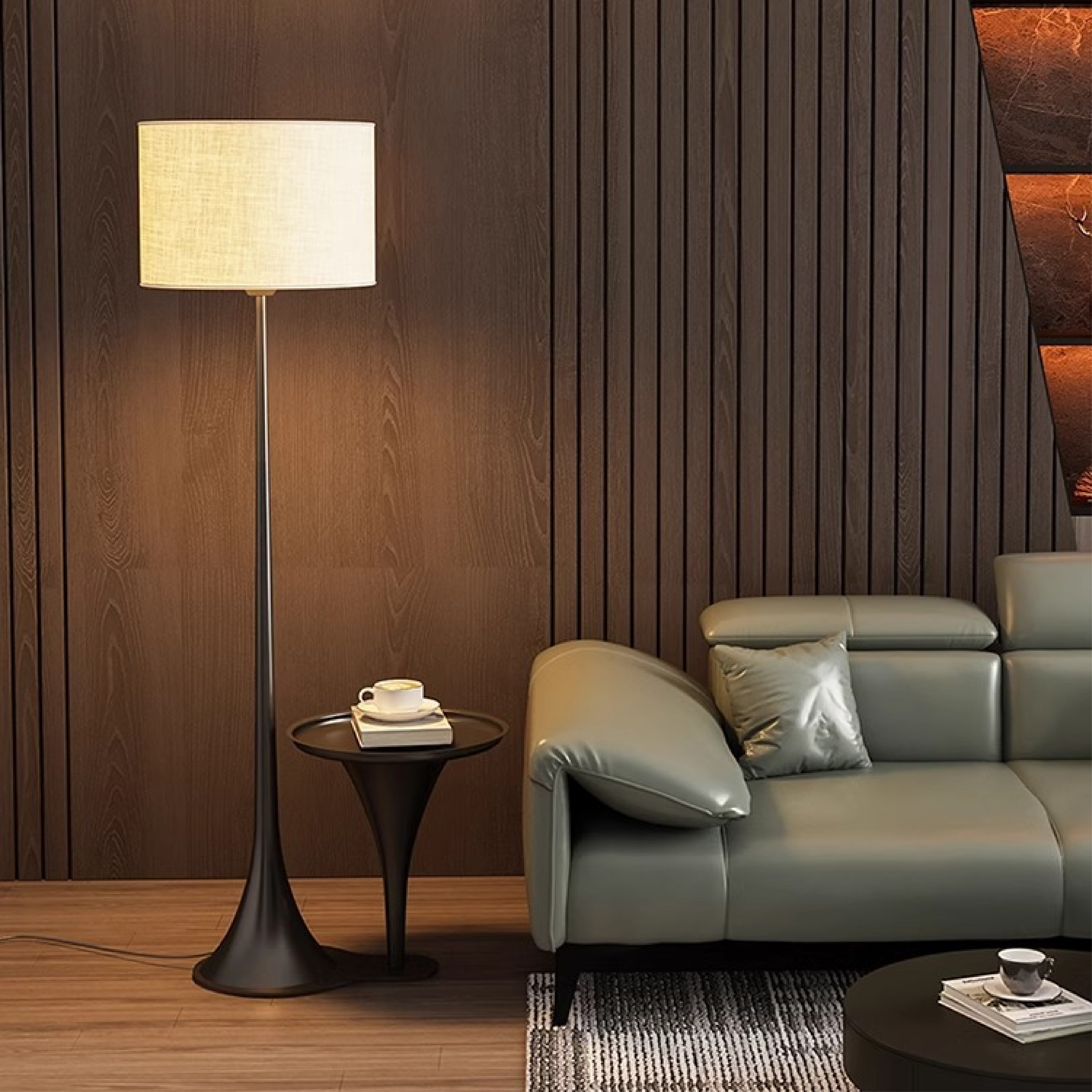 Minimalistyczna długa lampa podłogowa z jedwabiu