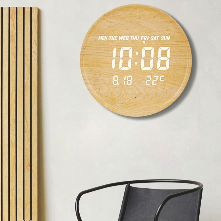Okrągły zegar ścienny LED z datą i temperaturą