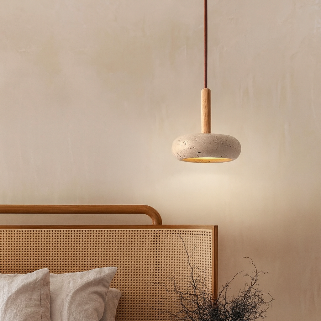 Minimalistyczna lampa wisząca z trawertynu